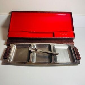 Vintage Stainless Steel 3 Compartment Serving Tray Condiment Dish Burnco